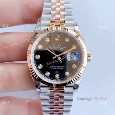 EW factory 3235 Rolex Datejust Black Diamond Dial Jubilee Watch 36mm